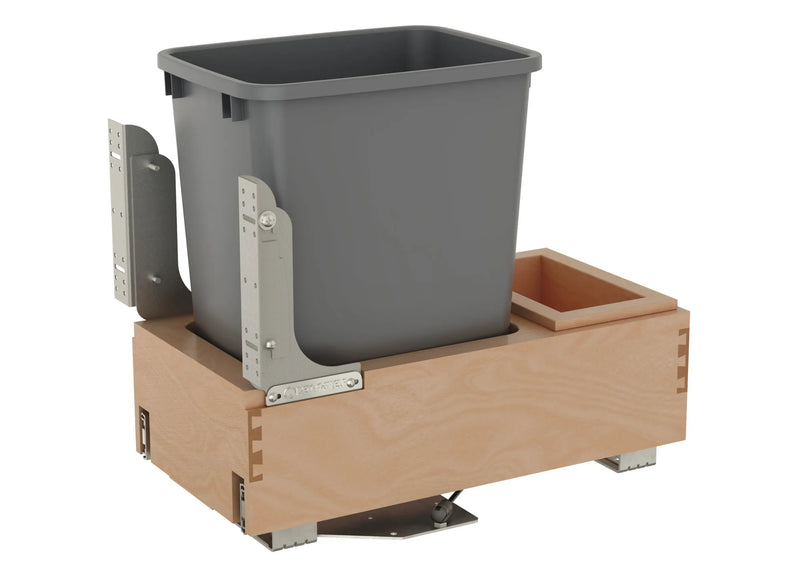 Rev-A-Shelf Single Metallic Silver 35 Qt. Maple Pullout Waste Container with Rev-A-Motion® Soft-Open/Soft-Close for 15" Base Cabinets - 4WCBM-15DM-1 - FREE DOMESTIC SHIPPING