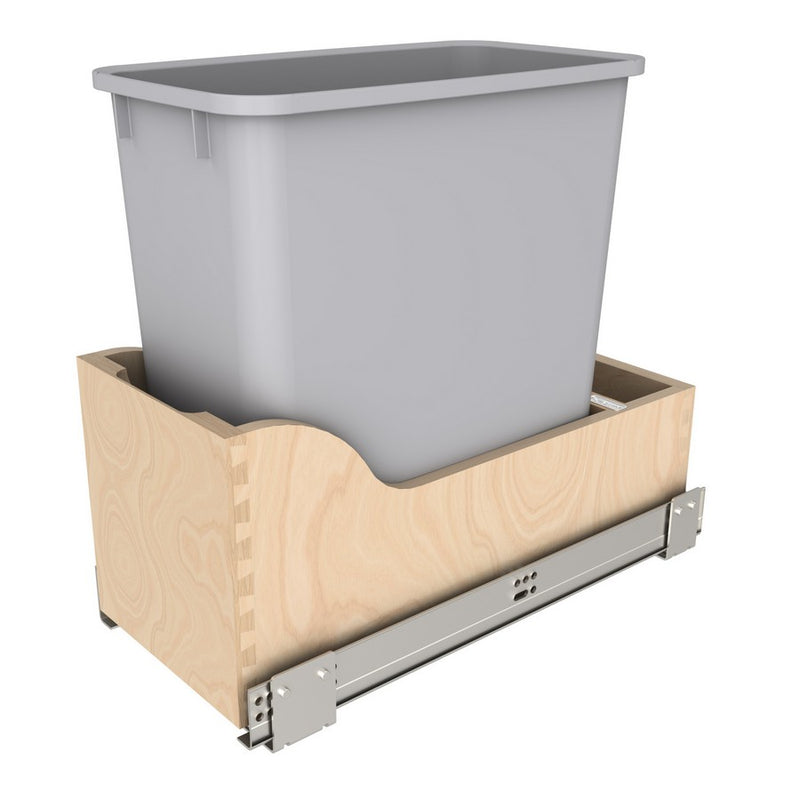 Rev-A-Shelf Single Metallic Silver 20 Qt. Maple Pullout Waste Container w/ Soft-Close for 12" Vanity Base Cabinets - 4WCSC-1220-19-1