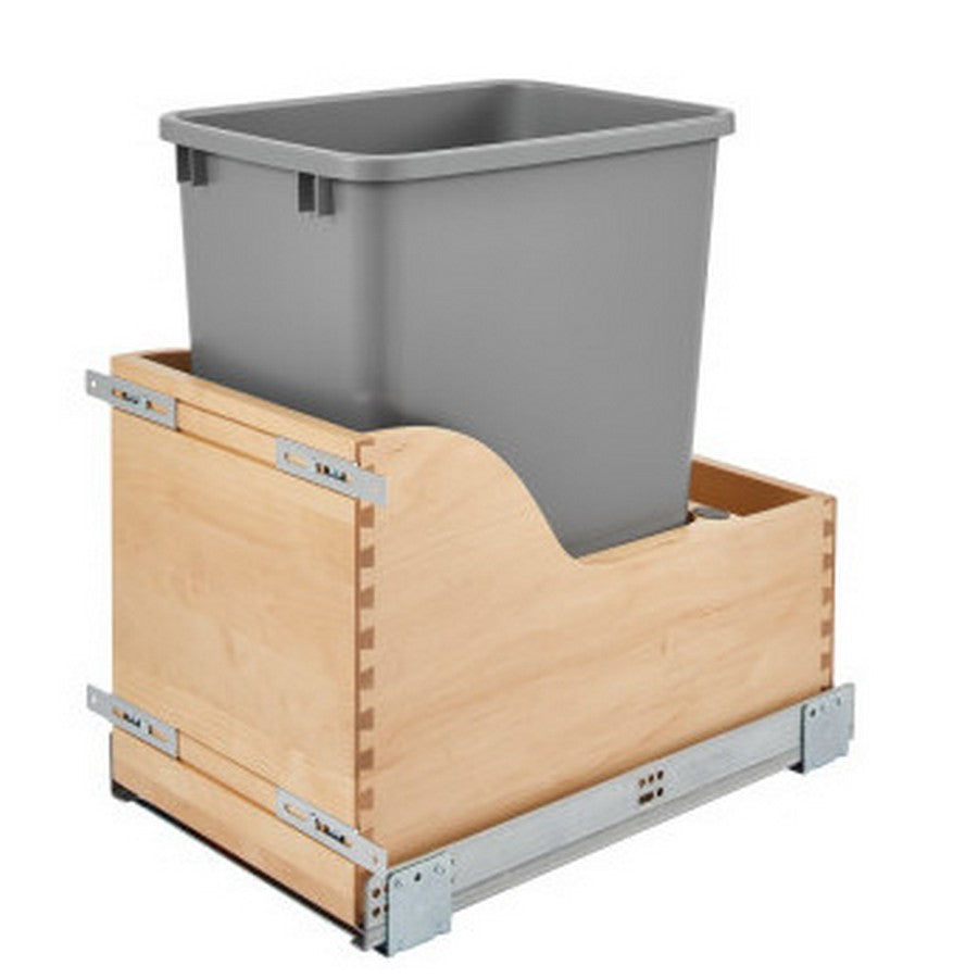 Rev-A-Shelf Single Metallic Silver 35 Qt. Maple Pullout Waste Container w/ Soft-Close for 15" Vanity Base Cabinets - 4WCSC-1535DM19-1 - FREE DOMESTIC SHIPPING