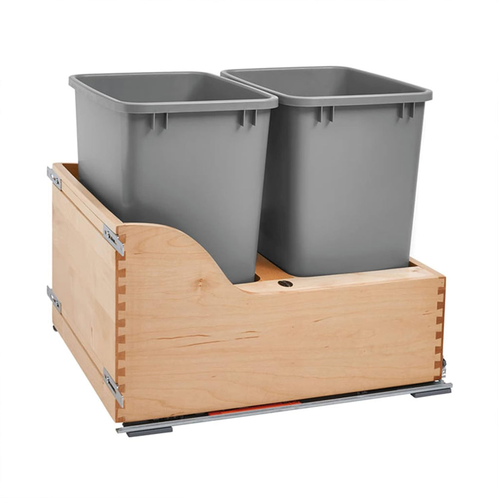 Rev-A-Shelf Double Metallic Silver 35 Qt. Maple Pullout Waste Container w/ Soft-Close and (1) Lid for 21" Base Cabinets - 4WCSC-2135DM-2 - FREE DOMESTIC SHIPPING