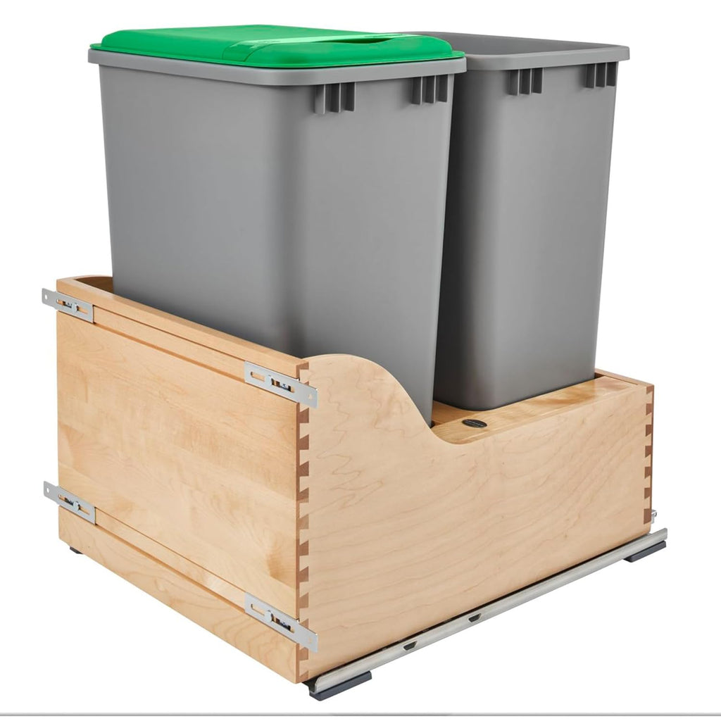 Rev-A-Shelf Double Metallic Silver 50 Qt. Maple Pullout Waste Container w/ Soft-Close and (1) Lid for 21" Base Cabinets - 4WCSC-2150DM-2 - FREE DOMESTIC SHIPPING