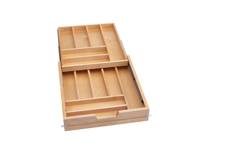 Rev-a-shelf 4WTCD-495HFLSC-1 Natural Maple Tiered Cutlery Drawer Minimum Opening 19-1/2" w/BLUMOTION Soft-Close Slides