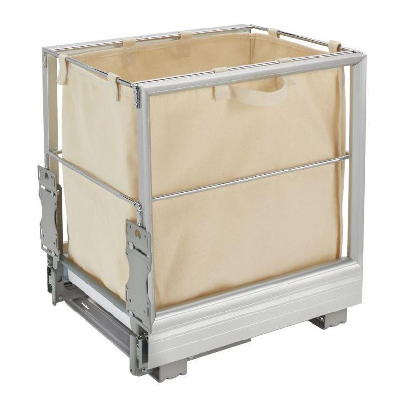Rev-A-Shelf Silver Single Wire Hamper with Rev-A-Motion Soft Close and Canvas Bag - 5190-15RM-117