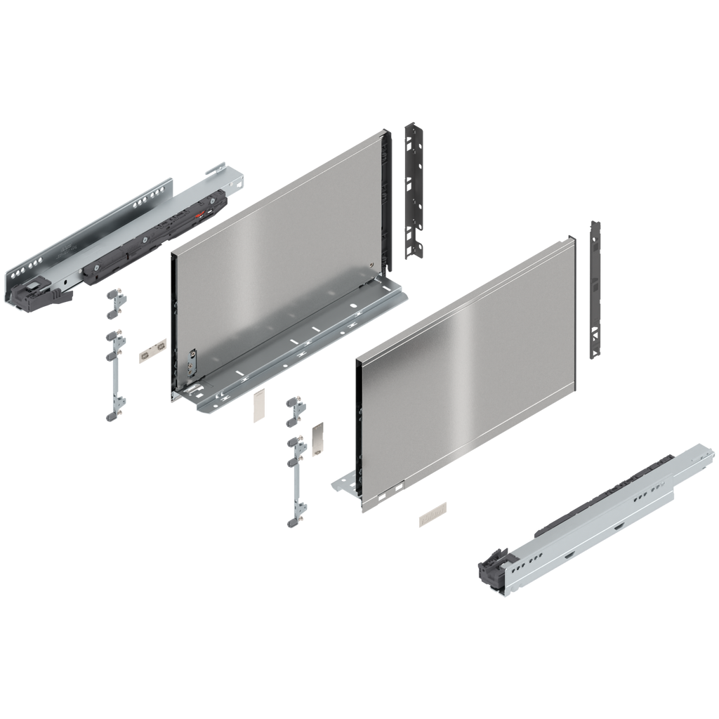 Blum LEGRABOX F Height (9-1/2") V1 Packaging Set - 16" (400mm) - 125lb - Stainless Steel (INGL) - 770F40S0I