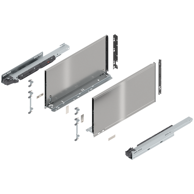 Blum LEGRABOX F Height (9-1/2") V1 Packaging Set - 18" (450mm) - 125lb - Stainless Steel (INGL) - 770F45S0I