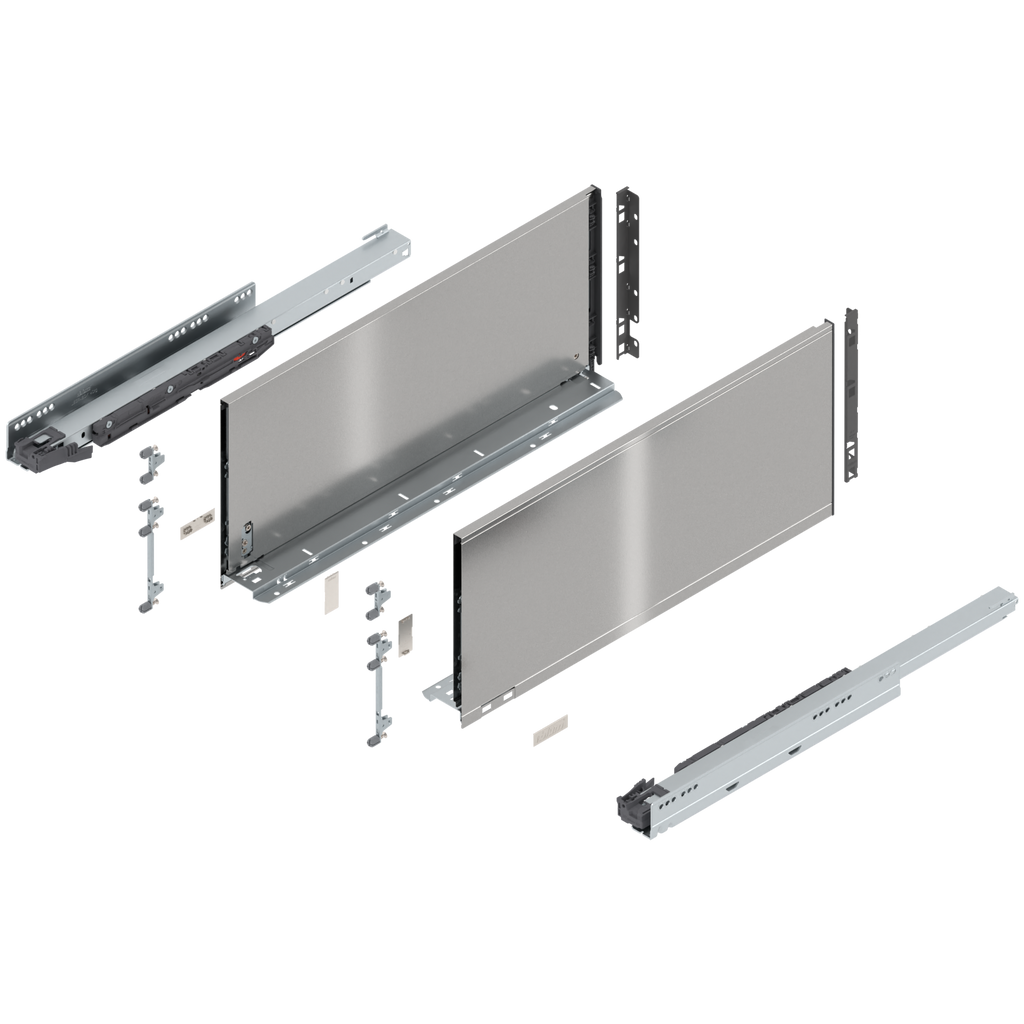 Blum LEGRABOX F Height (9-1/2") V1 Packaging Set - 22" (550mm) - 125lb - Stainless Steel (INGL) - 770F55S0I