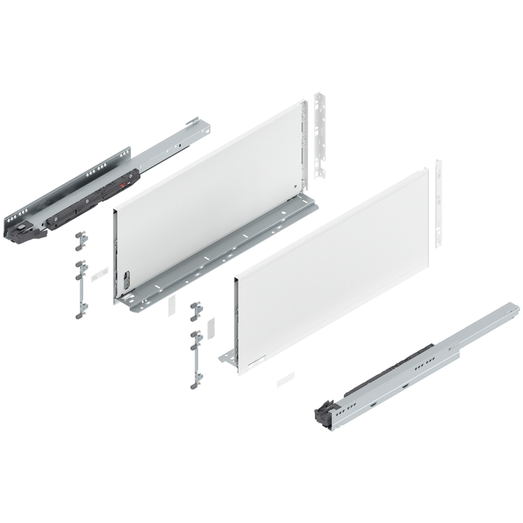 Blum LEGRABOX F Height (9-1/2") V1 Packaging Set - 22" (550mm) - 125lb - Silk White (SW-M) - 770F55S0S