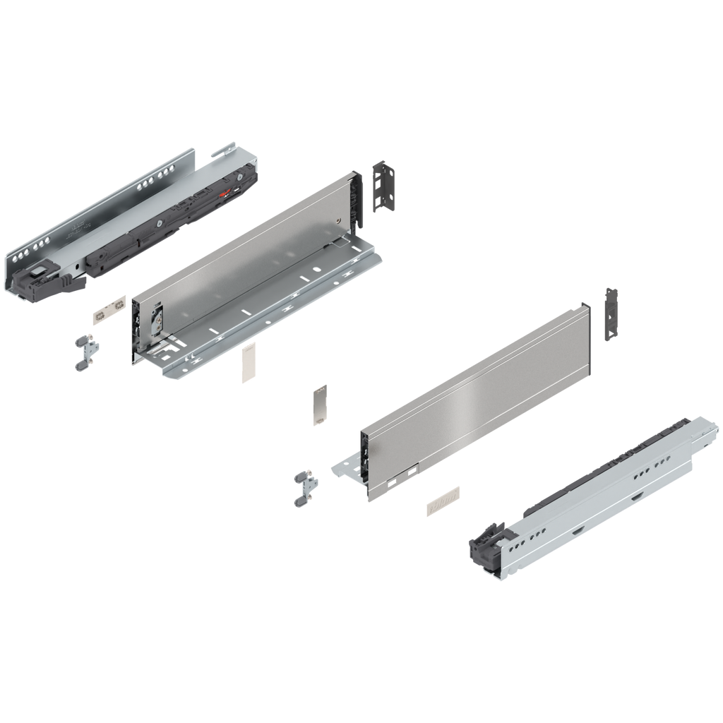 Blum LEGRABOX M Height (3-9/16") V1 Packaging Set - 14" (350mm) - 125lb - Stainless Steel (INGL) - 770M35S0I