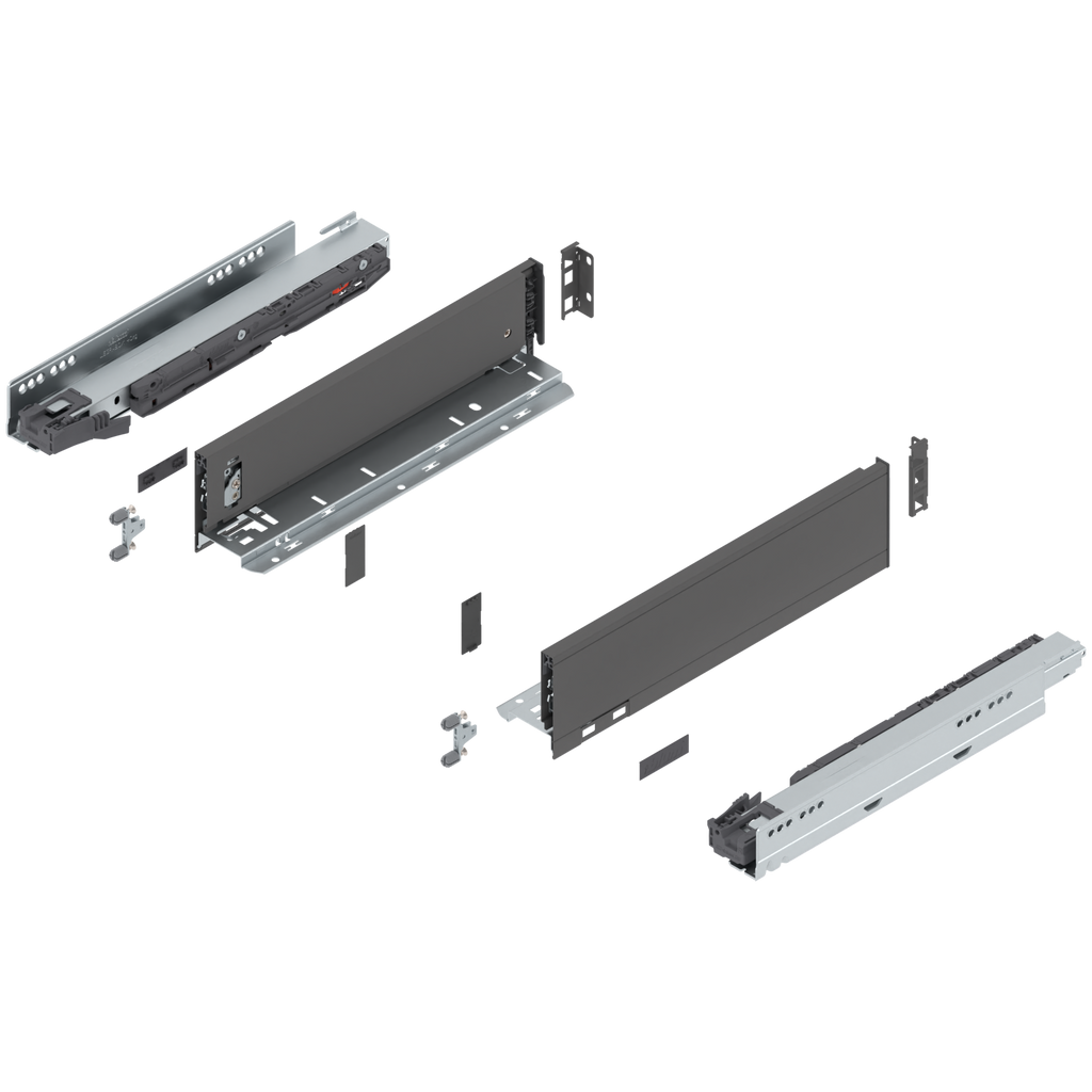 Blum LEGRABOX M Height (3-9/16") V1 Packaging Set - 14" (350mm) - 125lb - Orion Gray (OG-M) - 770M35S0S