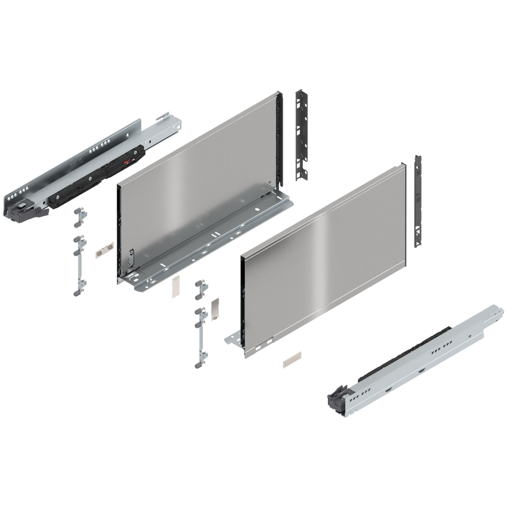 Blum LEGRABOX F Height (9-1/2") V1 Packaging Set - 18" (450mm) - 170lb - Stainless Steel (INGL) - 773F45S0I