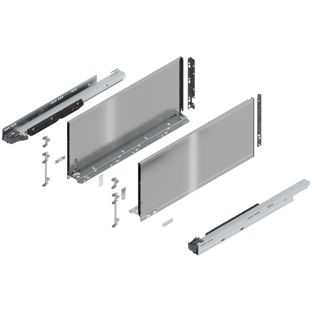 Blum LEGRABOX F Height (9-1/2") V1 Packaging Set - 22" (550mm) - 170lb - Stainless Steel (INGL) - 773F55S0I