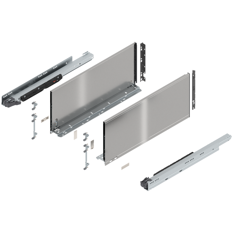 Blum LEGRABOX F Height (9-1/2") V1 Packaging Set - 22" (550mm) - 170lb - Stainless Steel (INGL) - 773F55S0I