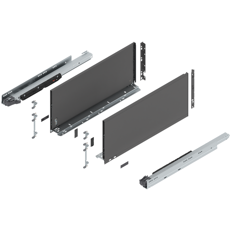 Blum LEGRABOX F Height (9-1/2") V1 Packaging Set - 22" (550mm) - 170lb - Orion Gray (OG-M) - 773F55S0S