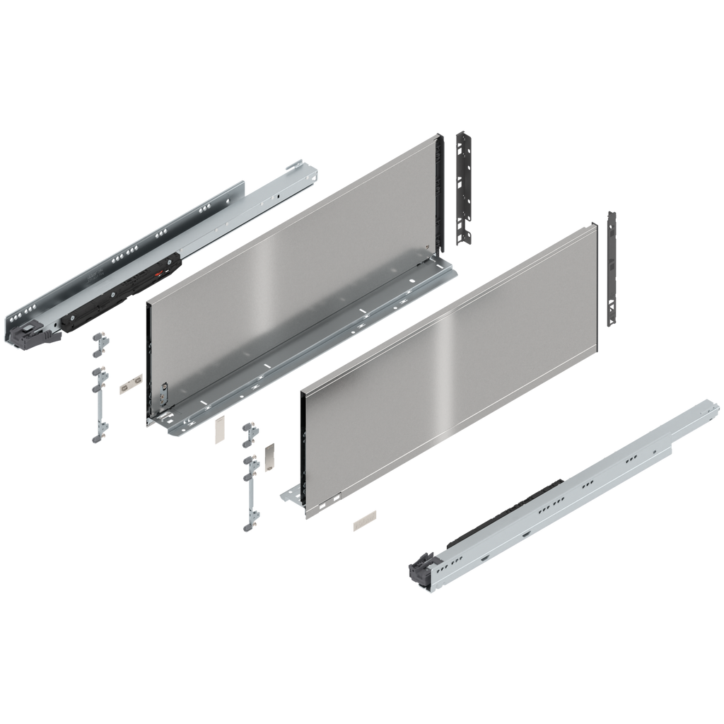 Blum LEGRABOX F Height (9-1/2") V1 Packaging Set - 26" (650mm) - 170lb - Stainless Steel (INGL) - 773F65S0I