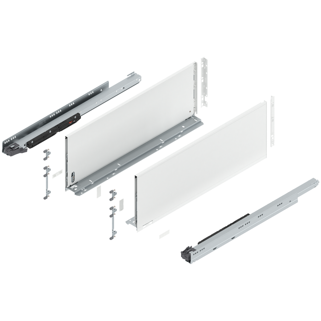 Blum LEGRABOX F Height (9-1/2") V1 Packaging Set - 26" (650mm) - 170lb - Silk White (SW-M) - 773F65S0S