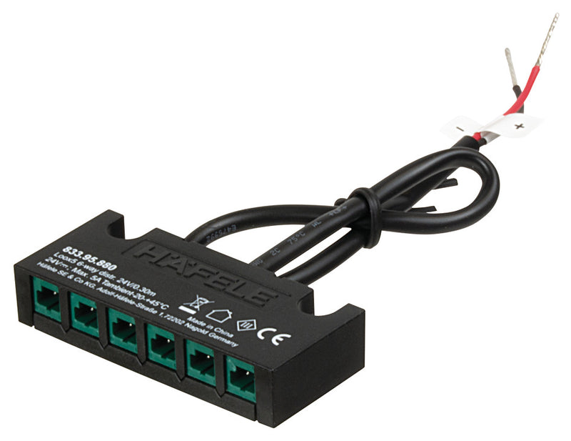 Hafele 833.95.880 6-Way Distributor, with Bare Wire Ends for Hardwired Applications 24 V