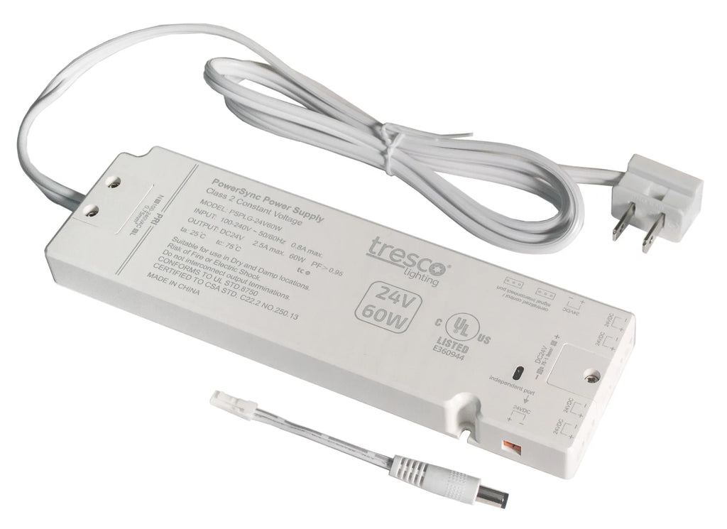 Tresco PowerSync 24VDC Plug-in Power Supply, 24 Volt 60 Watt Power Supply with 6 MINI Ports and 5 amp Terminal Block - L-PSPLG-24V60W-1