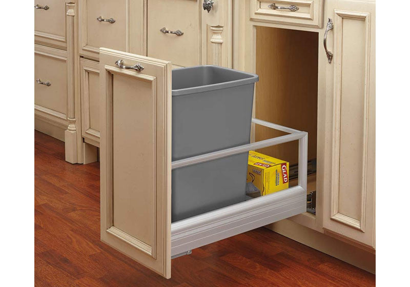 Rev-A-Shelf 5149 Series Single 35 Qt Trash Pullout with Rev-A-Motion - Silver - 5149-15DM-117
