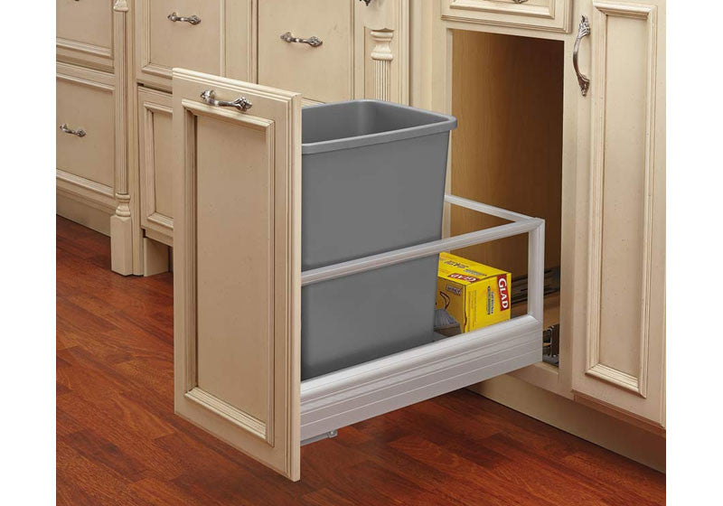 Rev-A-Shelf 5149 Series Single 35 Qt Trash Pullout with Rev-A-Motion 18" Slides - Silver - 5149-15DM18-117