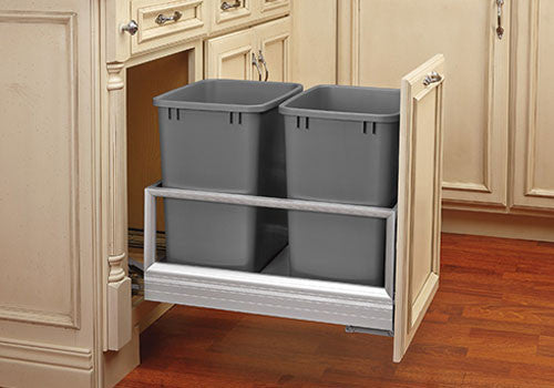 Rev-A-Shelf 5149 Series Double 35 Qt Trash Pullout with Rev-A-Motion - Silver - 5149-18DM-217