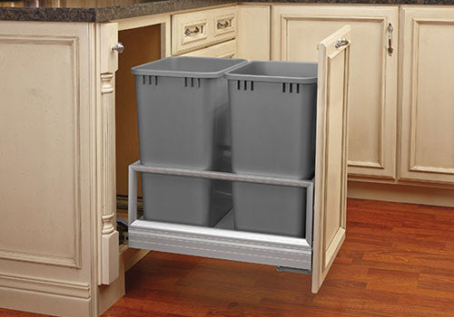 Rev-A-Shelf 5149 Series Double 50 Qt Trash Pullout with Rev-A-Motion - Silver - 5149-2150DM-217
