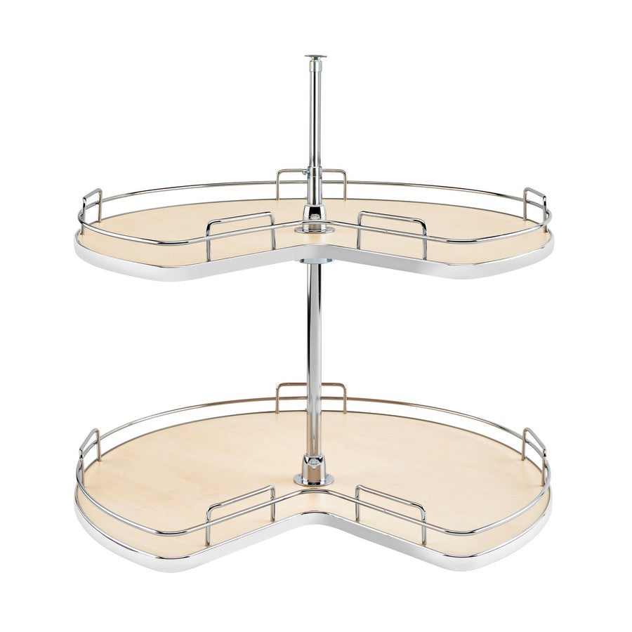 Rev-A-Shelf 53472 Series Natural Maple Solid Bottom (2) Shelf Kidney Shaped Lazy Susan w/ Telescoping Post for Corner Base Cabinet - 32" - 53472-32MP-1