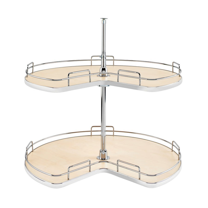 Rev-A-Shelf 53472 Series Natural Maple Solid Bottom (2) Shelf Kidney Shaped Lazy Susan w/ Telescoping Post for Corner Base Cabinet - 32" - 53472-32MP-1