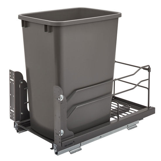 Rev-A-Shelf 53WC Series Single 35 Quart Steel Bottom Mount Trash Pullout - Orion Gray - 53WC-1535SCDM-113