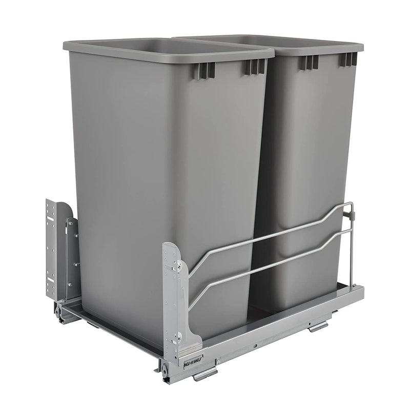 Rev-A-Shelf 53WC Series Double 50 Quart Steel Soft Close Bottom Mount Trash Pullout - Metallic Silver - 53WC-2150SCDM-217 - FREE DOMESTIC SHIPPING