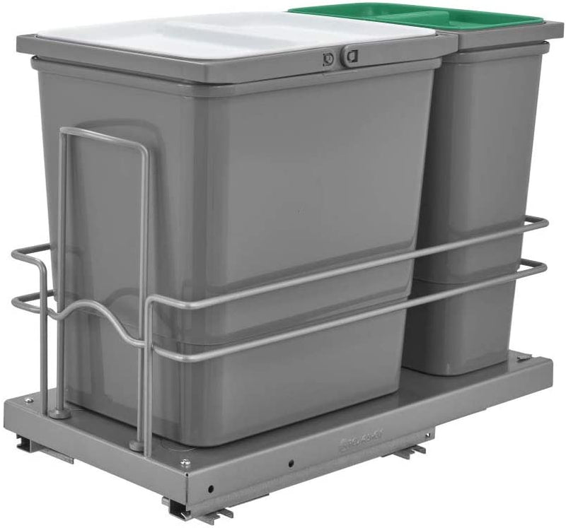 Rev-A-Shelf 5SBWC Series Double 8 Litre & 15 Litre Bottom Mount Waste Container Silver - 5SBWC-815S-1