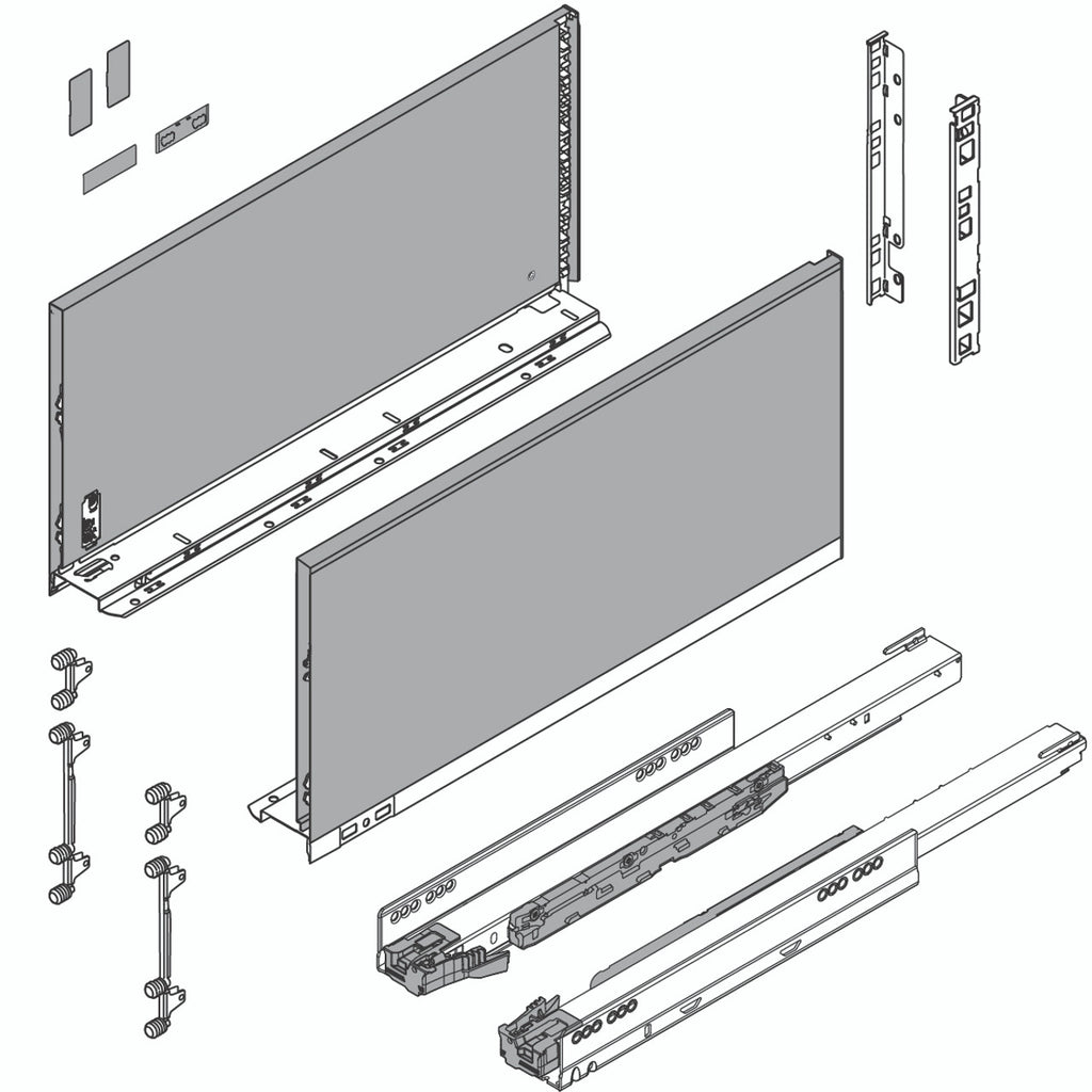 Blum LEGRABOX F Height (9-1/2") V1 Packaging Set - 22" (550mm) - 125lb - Orion Gray (OG-M) - 770F55S0S