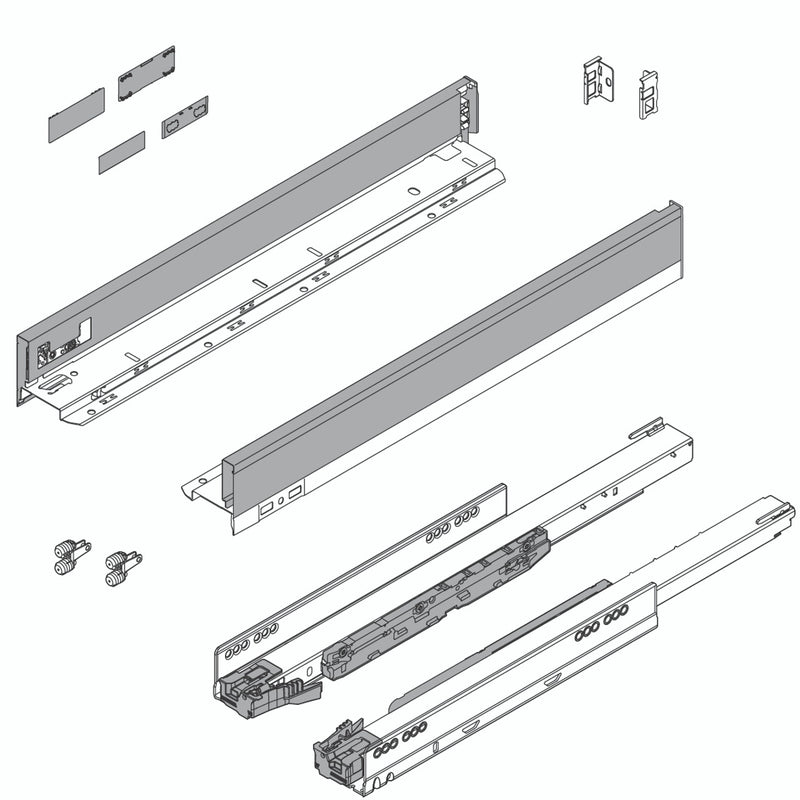 Blum LEGRABOX N Height (2-5/8") V1 Packaging Set - 20" (500mm) - 125lb - Orion Gray (OG-M) - 770N50S0S