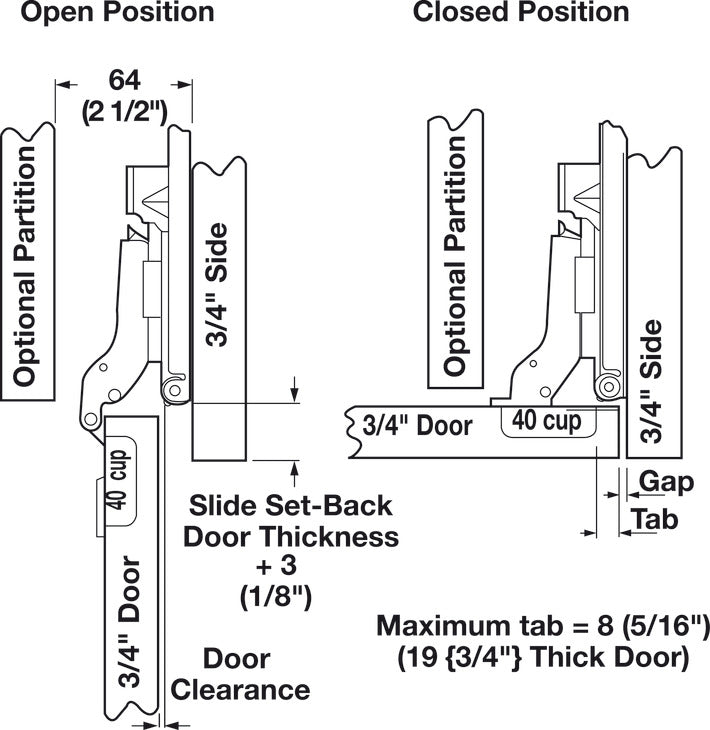 Accuride 4180-0313-XE 40mm Inset Thick Door Hinge Kit for 123 and 1234 Flipper Door Hardware