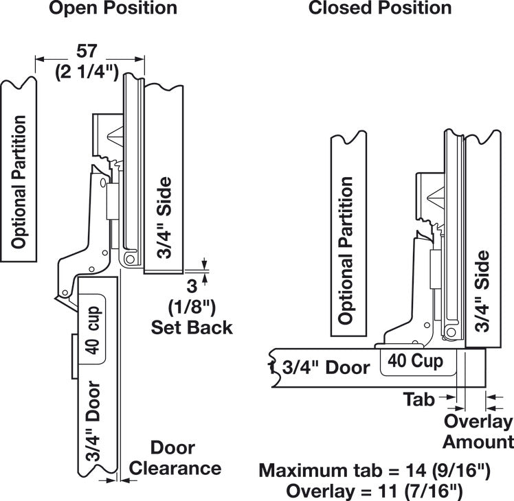 Accuride 4180-0314-XE 40mm Overlay Door Hinge Kit for 123 and 1234 Flipper Door Hardware