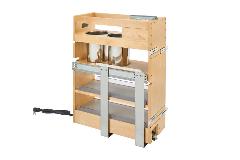 Rev-A-Shelf Natural Maple Outlet Grooming Organizer w/ BLUM Soft-Close for 12" Face Frame Full-Height Vanity - 445-VBOSC-8C