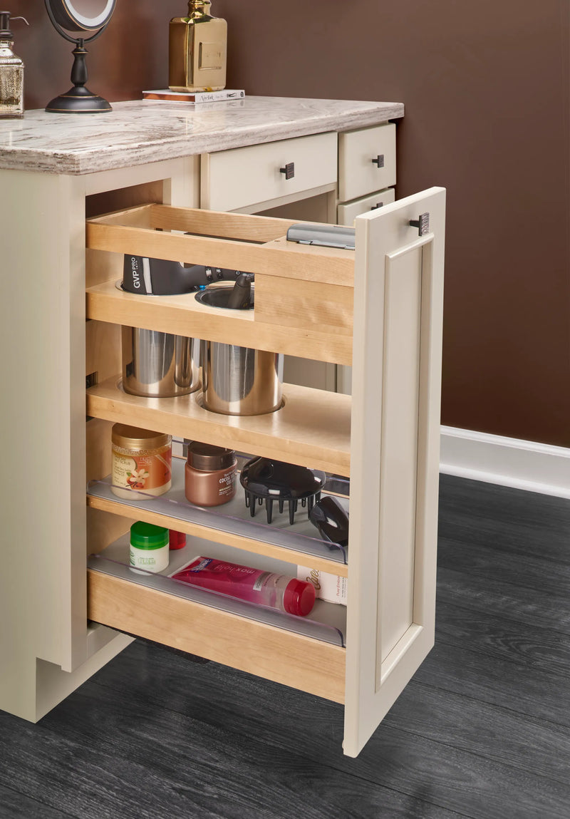 Rev-A-Shelf Natural Maple Outlet Grooming Organizer w/ BLUM Soft-Close for 12" Face Frame Full-Height Vanity - 445-VBOSC-8C