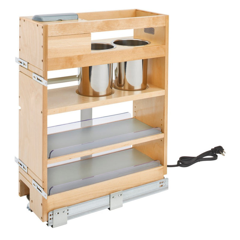 Rev-A-Shelf Natural Maple Outlet Grooming Organizer w/ BLUM Soft-Close for 12" Face Frame Full-Height Vanity - 445-VBOSC-8C