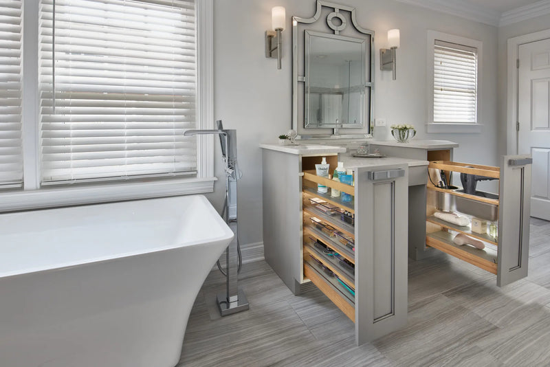 Rev-A-Shelf 8" W x 25" H Wood Pullout Vanity Grooming Organizer w/ Soft-Close Slide - 445-VCG25SC-8