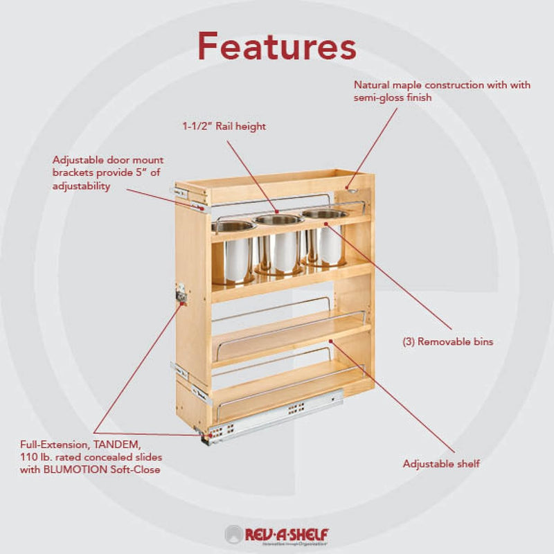 Rev-A-Shelf 449UT-BCSC-7C Side and Bottom Mount Base Utensil Pullout w/BLUMOTION Soft-Close