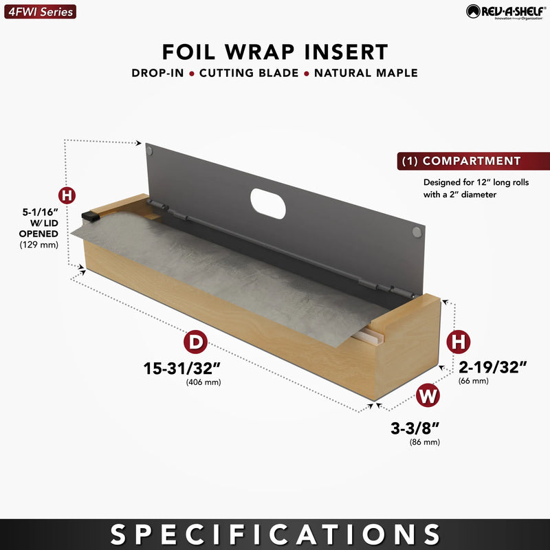 Rev-A-Shelf 16" Gray Foil Wrap Insert w/ Sliding Cutting Blade - 4FWI-16-14-1