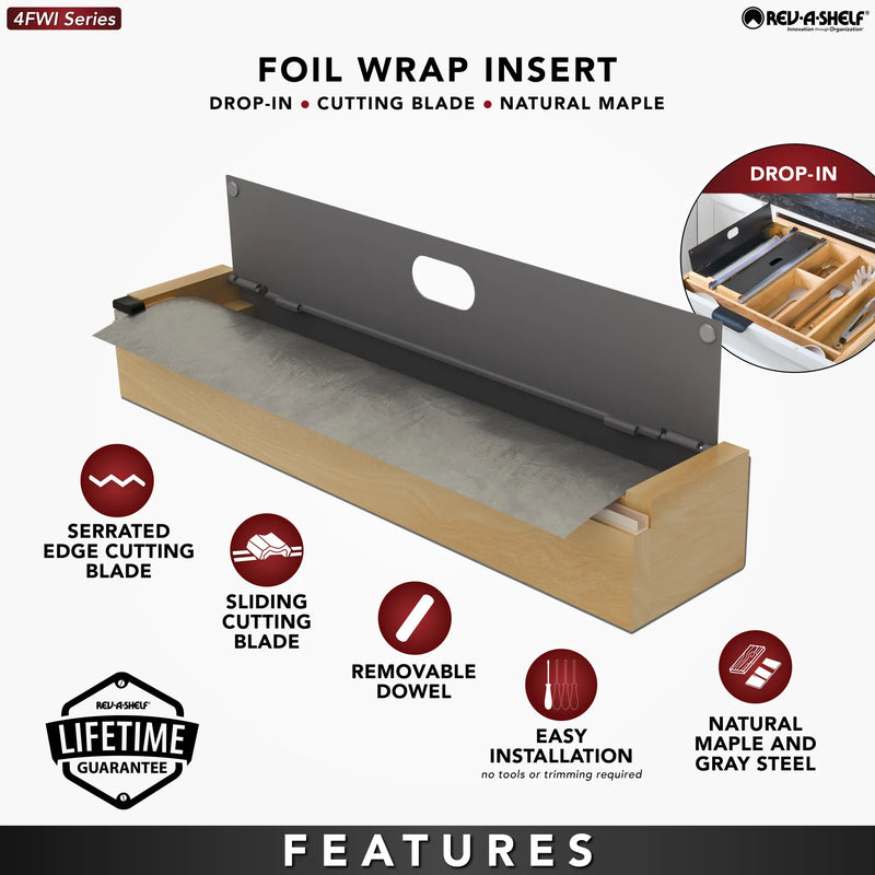 Rev-A-Shelf 16" Gray Foil Wrap Insert w/ Sliding Cutting Blade - 4FWI-16-14-1