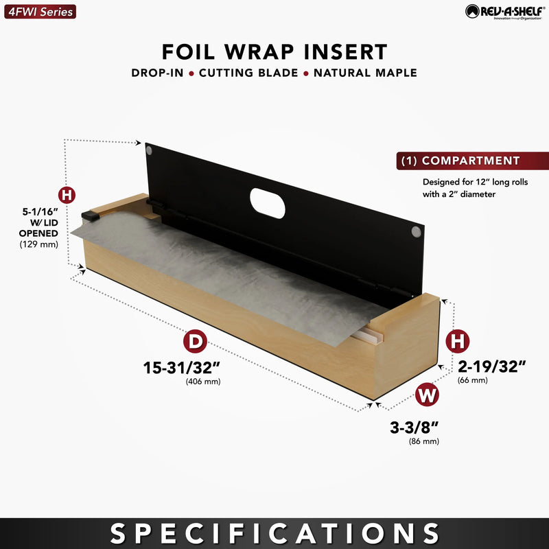 Rev-A-Shelf 16" Black Foil Wrap Insert w/ Sliding Cutting Blade - 4FWI-16-18-1