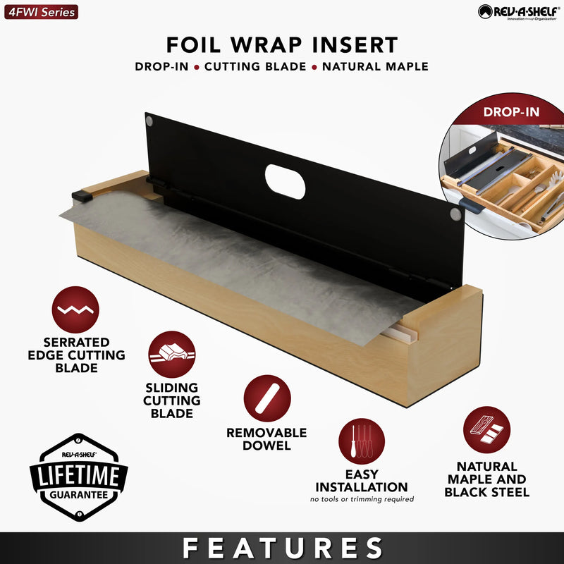 Rev-A-Shelf 16" Black Foil Wrap Insert w/ Sliding Cutting Blade - 4FWI-16-18-1