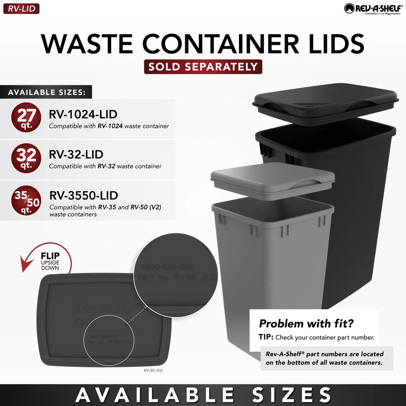 Rev-A-Shelf Single Metallic Silver 35 Qt. Maple Pullout Waste Container with Rev-A-Motion® Soft-Open/Soft-Close for 15" Base Cabinets - 4WCBM-15DM-1 - FREE DOMESTIC SHIPPING