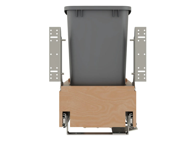Rev-A-Shelf Single Metallic Silver 35 Qt. Maple Pullout Waste Container with Rev-A-Motion® Soft-Open/Soft-Close for 15" Base Cabinets - 4WCBM-15DM-1 - FREE DOMESTIC SHIPPING