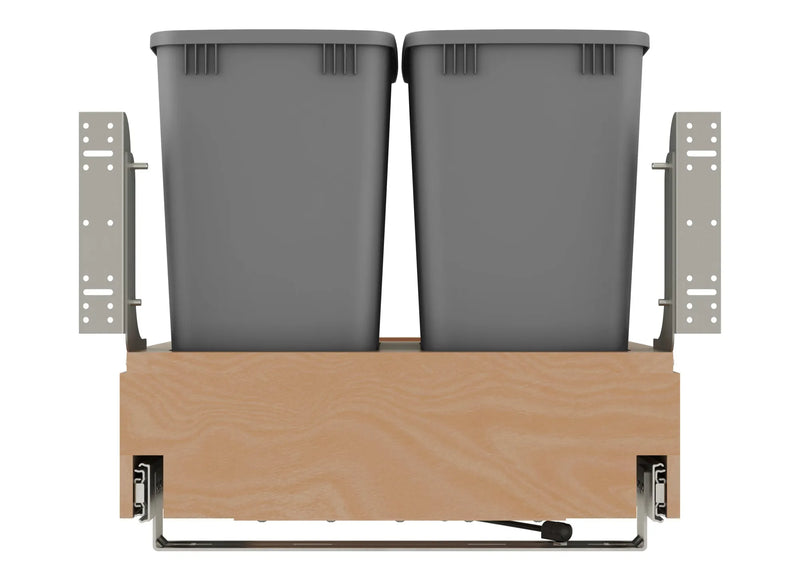 Rev-A-Shelf Double Metallic Silver 32 Qt. Maple Pullout Waste Container with Rev-A-Motion® Soft-Open/Soft-Close for 24" Base Cabinets - 4WCBM-2432DM-2 - FREE DOMESTIC SHIPPING
