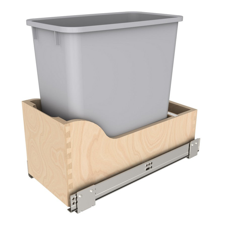 Rev-A-Shelf Single Metallic Silver 20 Qt. Maple Pullout Waste Container w/ Soft-Close for 12" Vanity Base Cabinets - 4WCSC-1220-19-1
