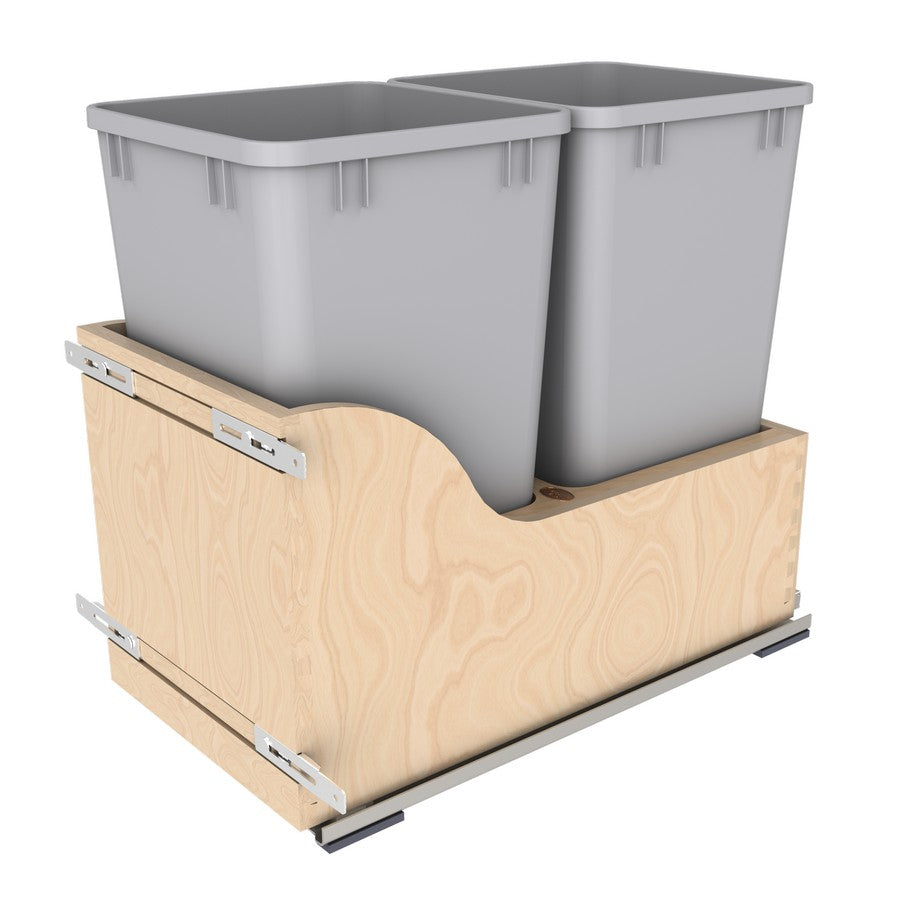 Rev-A-Shelf Double Metallic Silver 27 Qt. Maple Pullout Waste Container w/ Soft-Close and (1) Lid for 15" Base Cabinets 4WCSC-1527DM-2 - FREE DOMESTIC SHIPPING