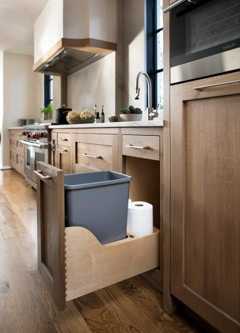 Rev-A-Shelf Single Metallic Silver 35 Qt. Maple Pullout Waste Container w/ Soft-Close for 15" Base Cabinets - 4WCSC-1535DM-1 - FREE DOMESTIC SHIPPING