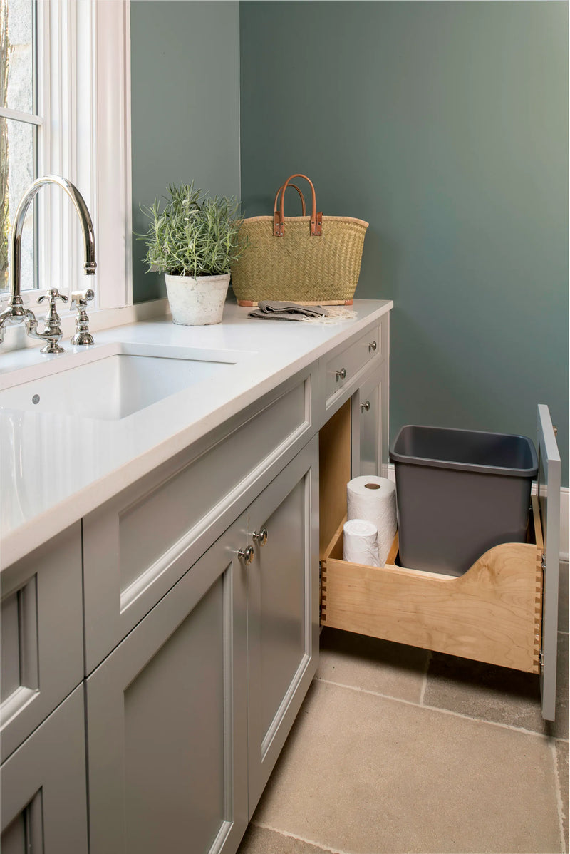 Rev-A-Shelf Single Metallic Silver 35 Qt. Maple Pullout Waste Container w/ Soft-Close for 15" Base Cabinets - 4WCSC-1535DM-1 - FREE DOMESTIC SHIPPING
